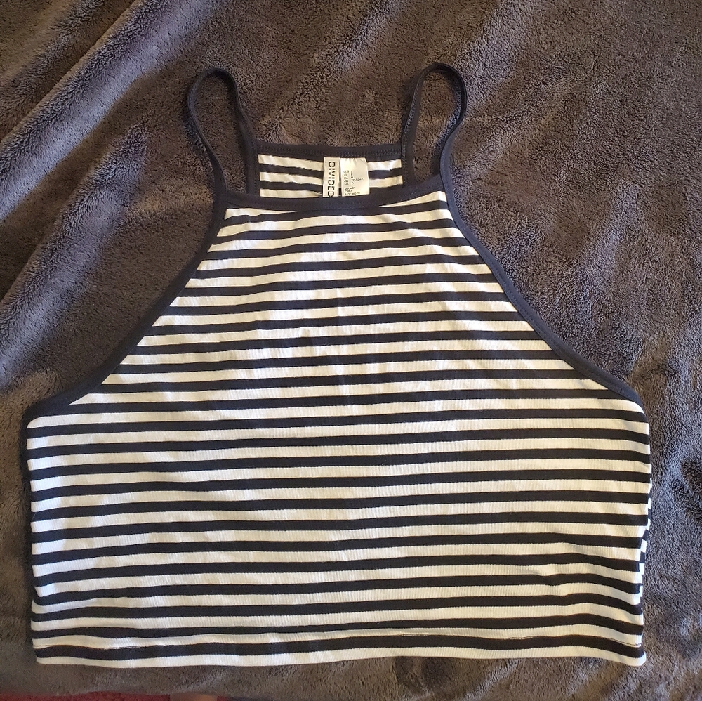 Striped (L) high neck crop top